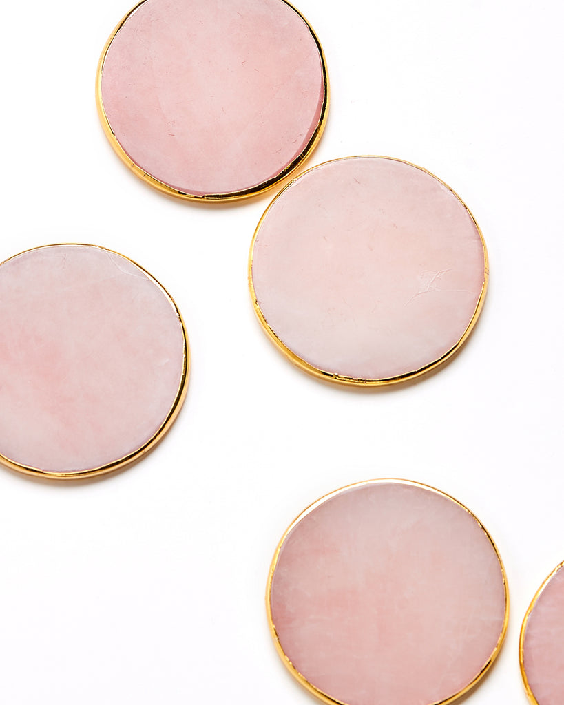 Pack Of 4 Gold Plated Rose Quartz Crystal Coasters