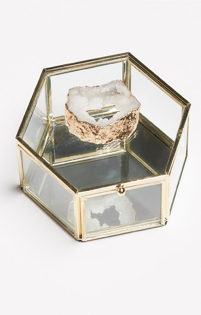 Jewellry Box Gold Plated White Crystal Geode Mirror Base 10-15 cm