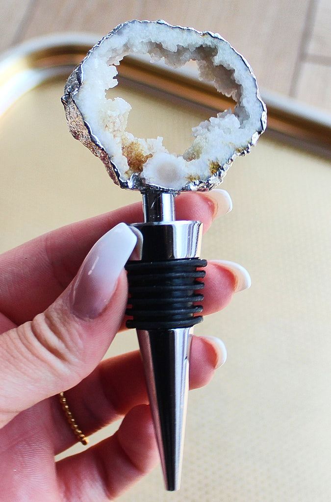 OUTLET Silver Plated White Geode Bottle Stopper