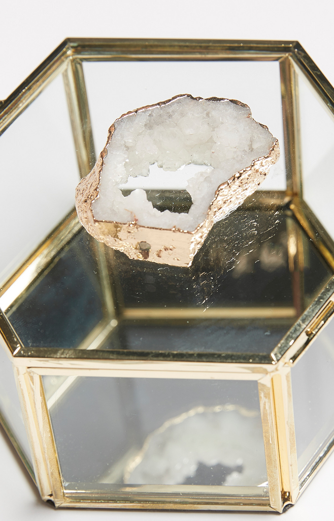 Gold Plated White Geode Jewellery Box