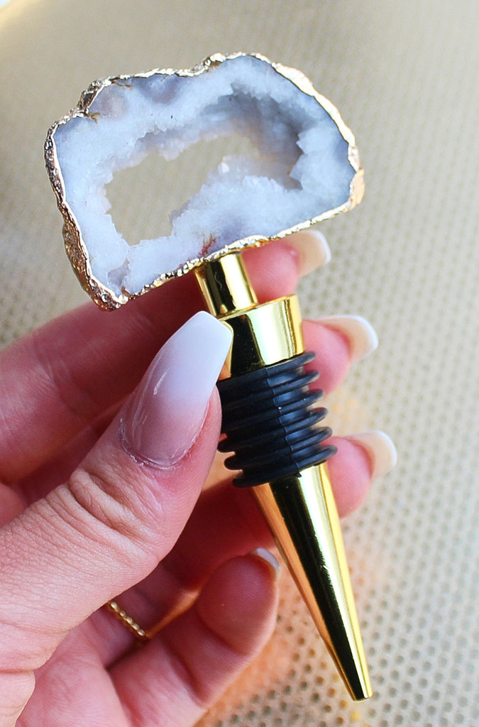 OUTLET Gold Plated White Geode Bottle Stopper