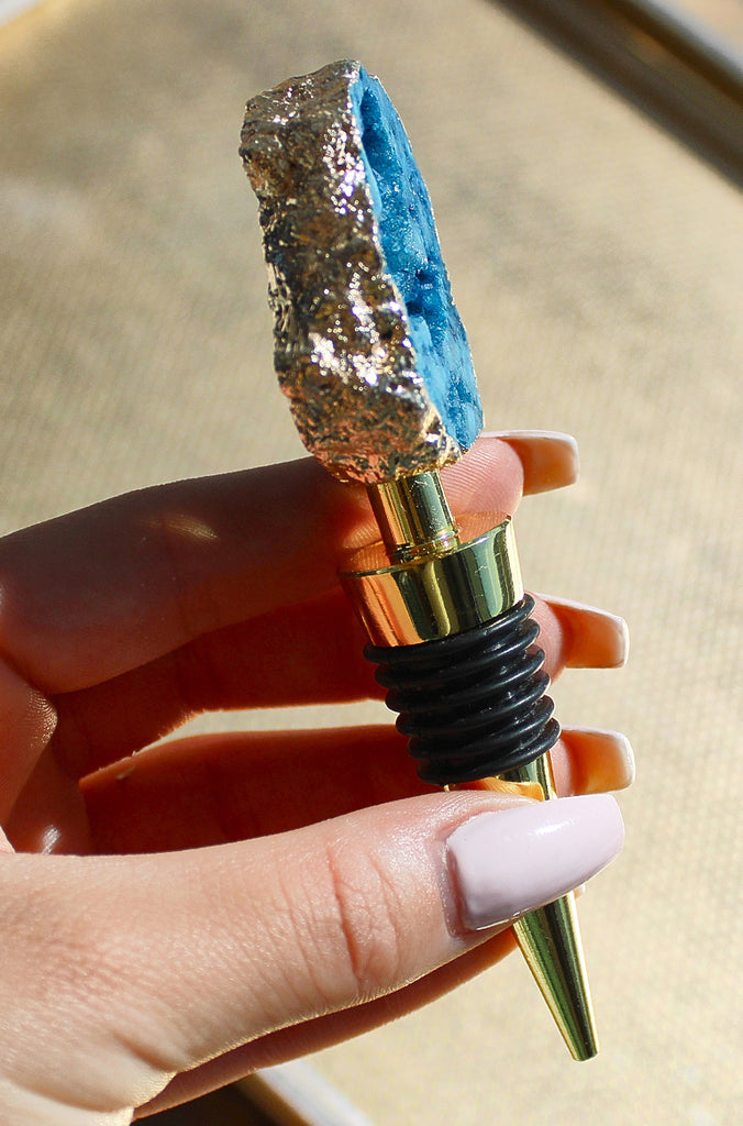 OUTLET Gold Plated Blue Geode Bottle Stopper