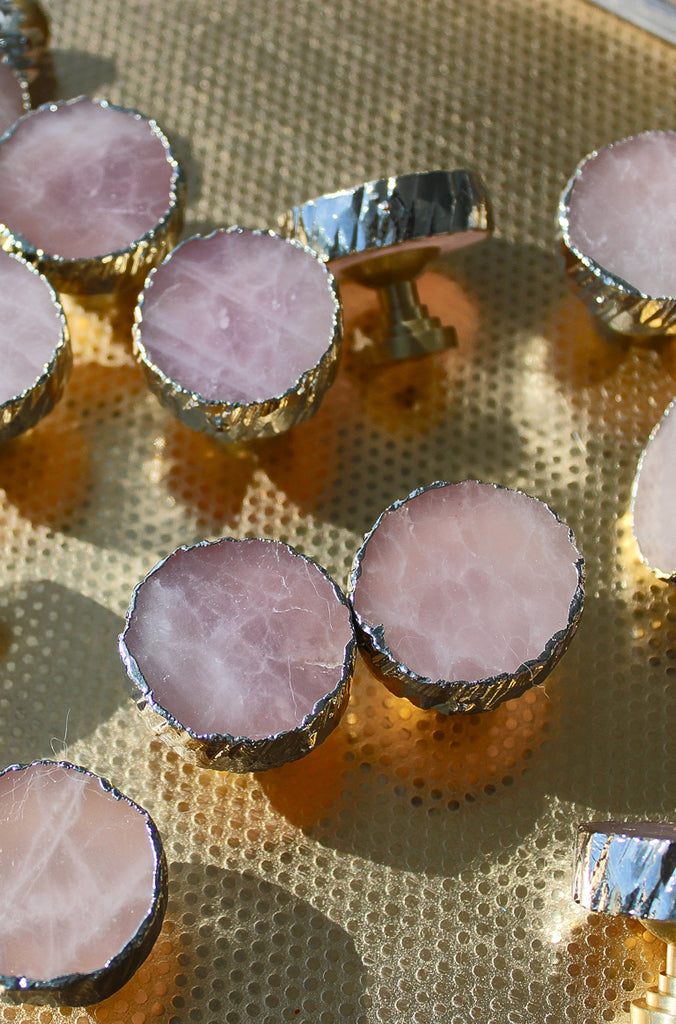 OUTLET Silver Plated Rose Quartz Crystal Cabinet Handle